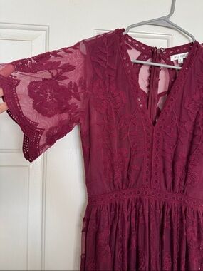 Wild Honey Burgundy Lace Maxi Dress